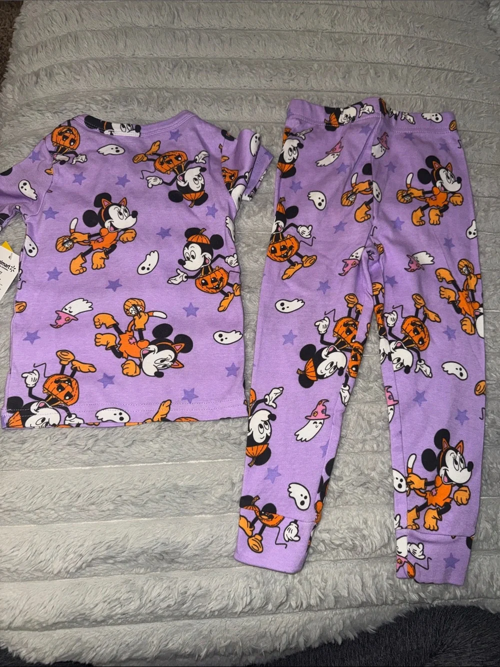 Disney Purple Mickey Mouse Halloween Pajama Set with Orange Pumpkin Prints